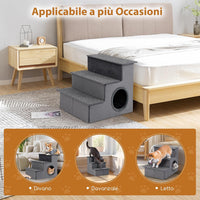 Scala per Cani con Cuccia, Rampe Pieghevole a 3 Gradini con Fondo Antiscivolo per Letti e Divani, Casa per Animali Domestici, Grigio, 42 x 21 x 44 cm