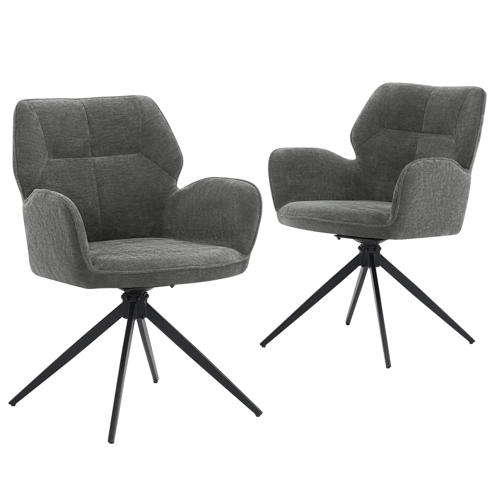 Set di 2 sedie girevoli 60x56x59 cm con braccioli e schienale avvolgente; chenille; grigio scuro
