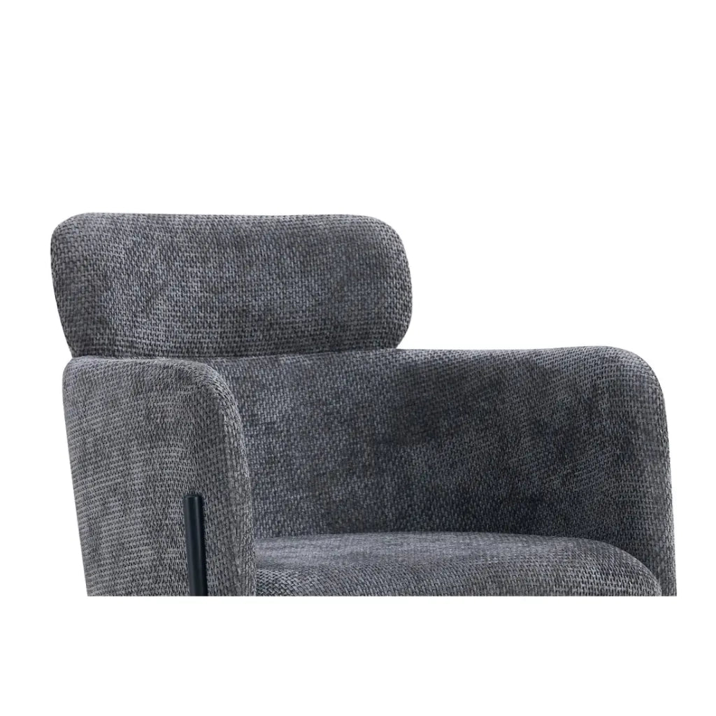 Sedia da pranzo CAMPBELL – Tessuto grigio – Braccioli – Piedi in metallo nero – Stile design / industriale