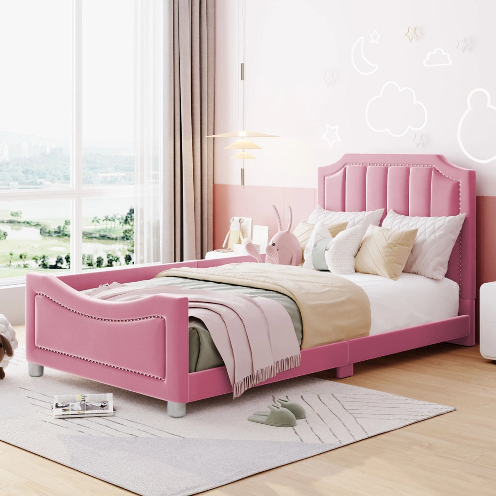 Letto imbottito per bambini 90x200 cm rosa con doghe