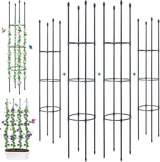 Supporto per piante in acciaio con nucleo 160 cm - 4 pezzi con 60 x clip per piante