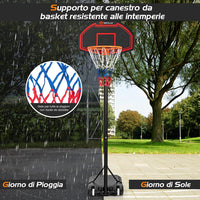 Canestro da Basket Bambini da Esterno, Canestro da Basket Regolabile in 5 Altezze e Portatile con Rete Durevole e Tabellone Infrangibile, 44,5 x 73,5 x 155-210 cm