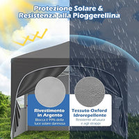 Gazebo Piehevole da Esterno 3 x 3 m, Gazebo Regolabile in Altezza con Pareti Rimovibili, Borsa con Ruote, Picchetti, Ancoraggi, Corde Vento e Sacchi di Sabbia, Tendone per Giardino (Grigio)