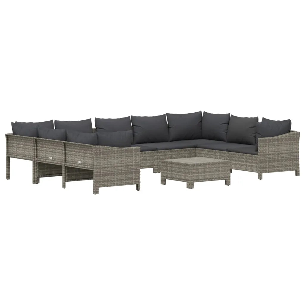 Set Divani da Giardino 10 pz con Cuscini in Polyrattan Grigio 3187305