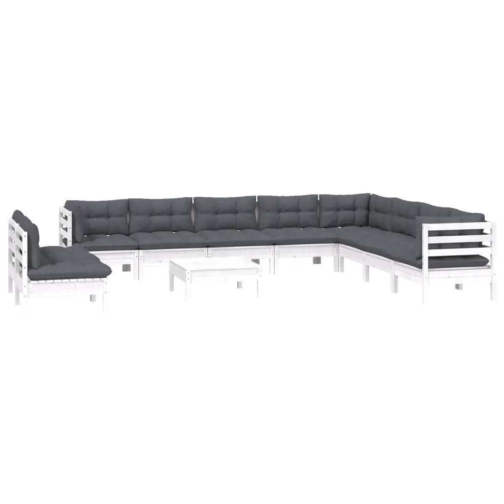 Set Divani da Giardino 11 pz con Cuscini Bianchi Legno di Pino 3096846