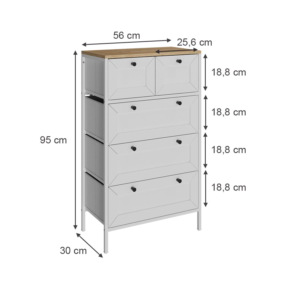 Vicco Tavolino Bianco 56 x 95 cm con 5 cassetti