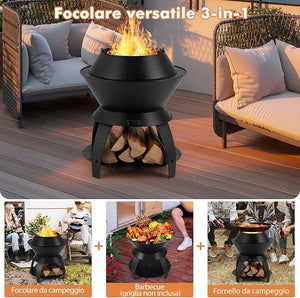 Braciere da Giardino, Braciere da Esterno con Gambe di Supporto Rimovibili e Manici, Diametro: 50 cm, per Patio, Campeggio, Barbecue, Braciere e Feste