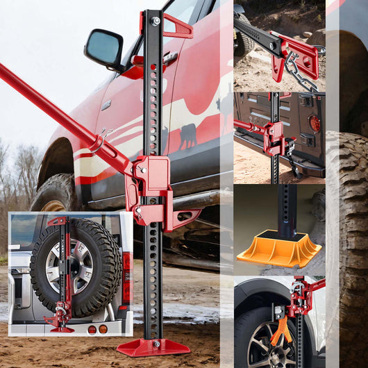 Farm Jack – Profi-Set für extreme Einsätze, Wagenheber bis 3000 kg mit Stützplatte, Radhebe-Adapter, Stoßstangen-Adapter, Reserverad-Halterung, Winden- & Klemmbefestigung