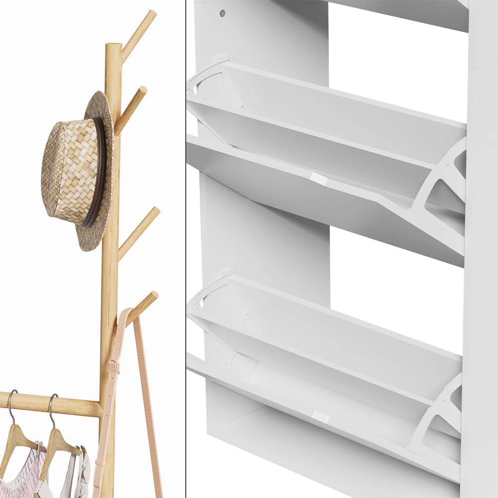 Armadio per le scarpe Ivo, Bianco, 90 x 181.5 cm con 3 scomparti, 1 cassetto, per riporre scarpe e accessori nell’ingresso