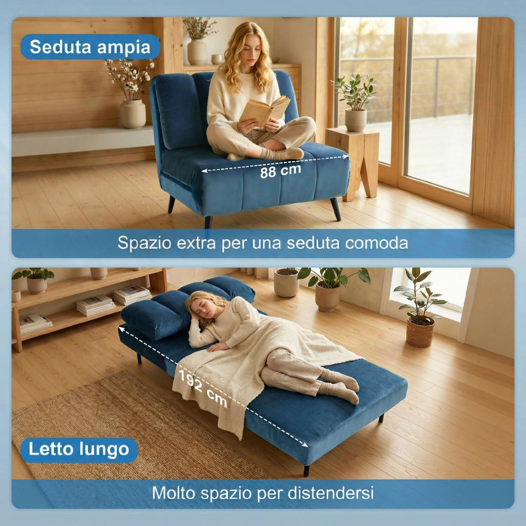 Poltrona Letto Pieghevole Trasformabile con Schienale Regolabile, Blu