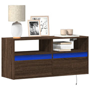 Mobile TV a Parete con Luci LED Rovere Marrone 100x31x45 cm 852340