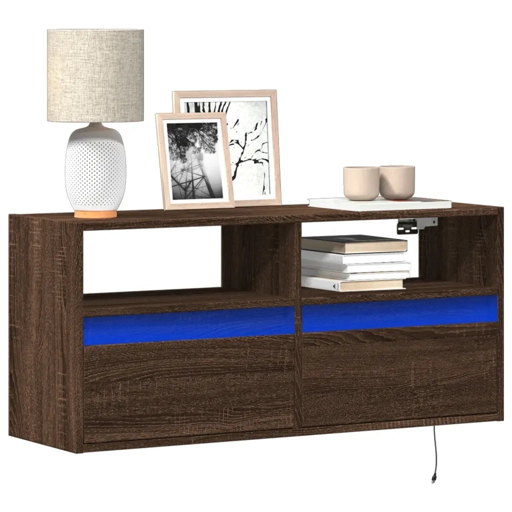Mobile TV a Parete con Luci LED Rovere Marrone 100x31x45 cm 852340