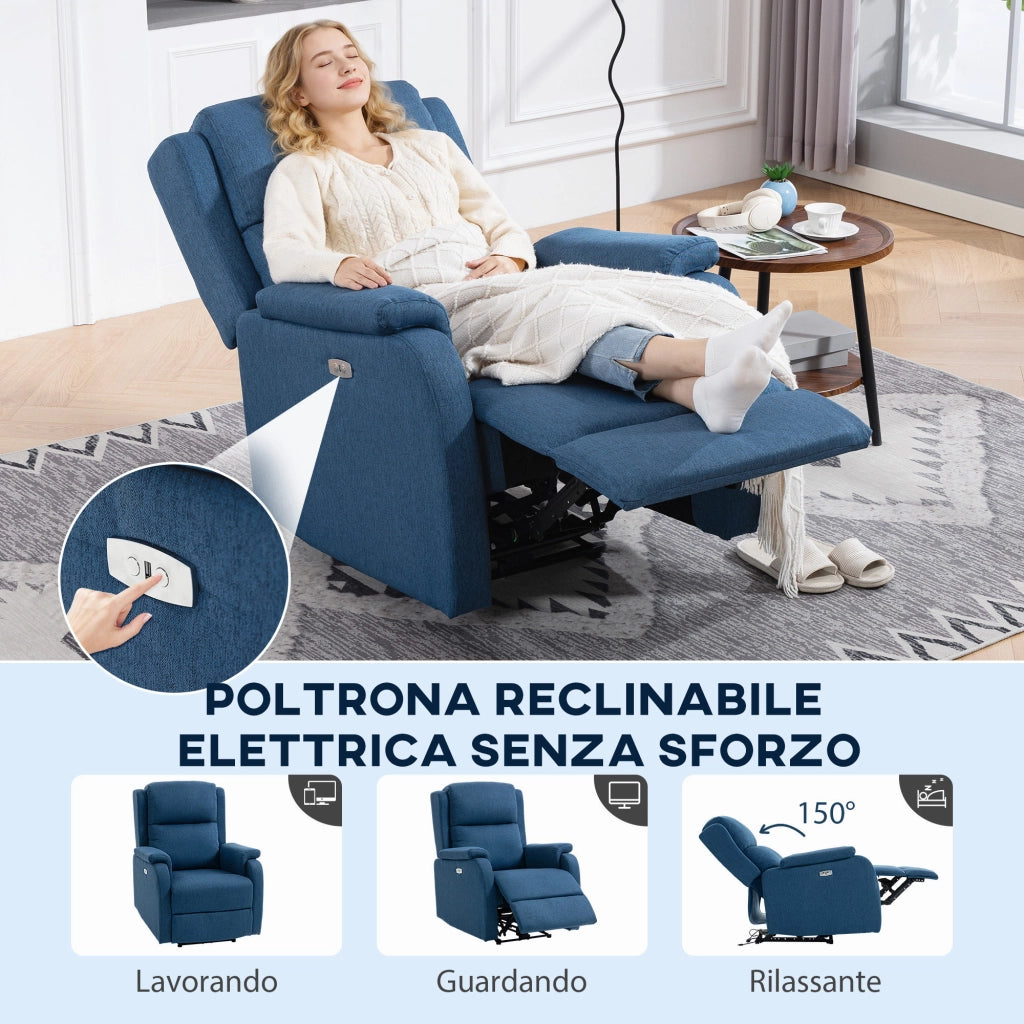 Poltrona Relax Elettrica Reclinabile con Poggiapiedi ¨C Xylo ¨C Tessuto Grigio Scuro 79x90x106 cm