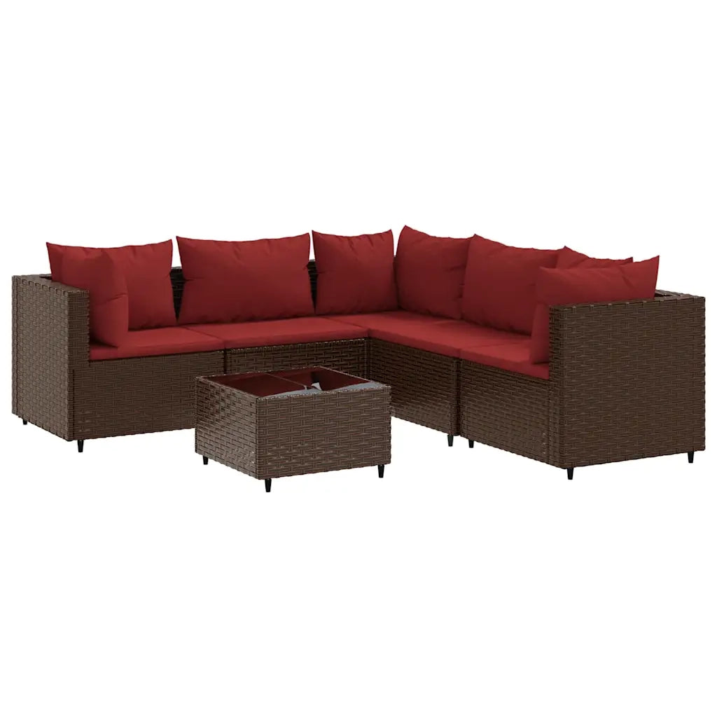 Set Mobili da Giardino 6pz con Cuscini in Polyrattan Marrone 3308133