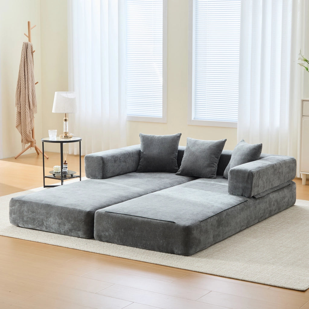 Sofa modulare in chenille con tasche laterali 198x79x60 cm; grigio scuro