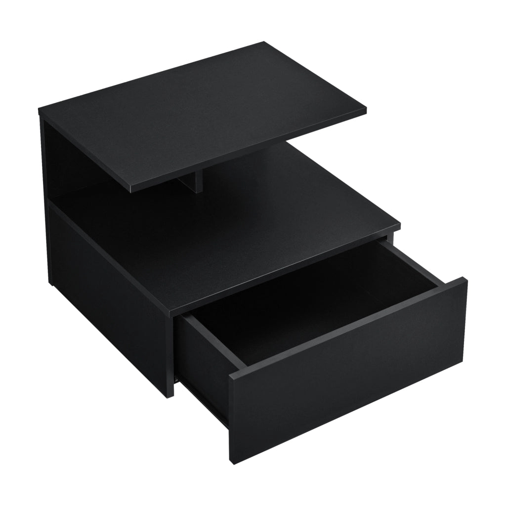 Comodino da Parete Amberg con Cassetto e Ripiani 40x35x31 cm - Nero [en.casa]