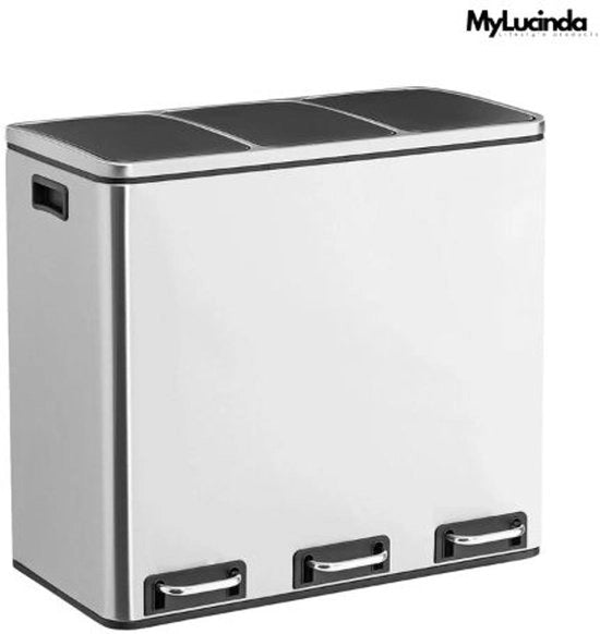 Contenitore per Rifiuti per la Separazione dei Rifiuti – 3 x 18L – Contenitore per Rifiuti con Pedali e Maniglie – Sistema di Separazione dei Rifiuti Ergonomico – Acciaio Inox