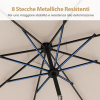 Ombrellone da Esterno 288 cm, con 96 Luci LED, Ombrellone Giardino con Inclinazione Regolabile, Manovella, 8 Stecche e Top Ventilato, Parasole da Mercato per Giardino Spiaggia (Beige)