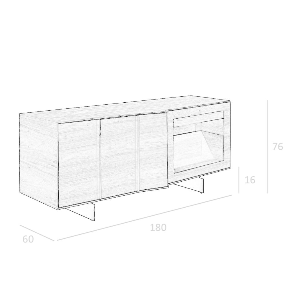 Credenza in noce e acciaio nero con illuminazione interna