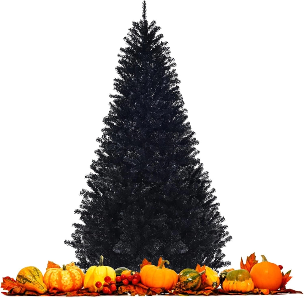 Albero di Natale Nero 180/225 cm, Albero di Natale Artificiale con 1036/1258 Rami Folti e Base di Metallo con Cuscinetti Antiscivolo, Ideale per Halloween e Natale (180x Ø112cm)
