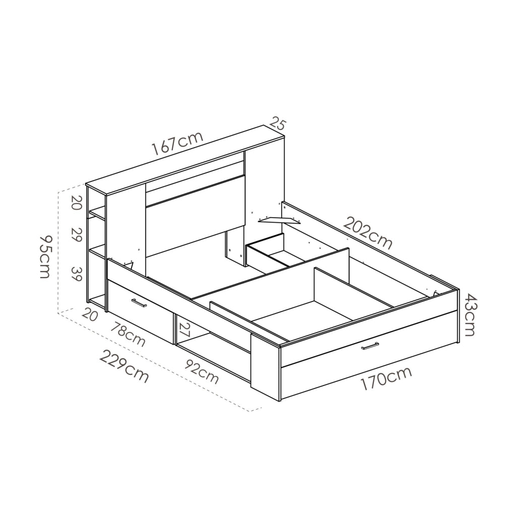Murlo, Letto Matrimoniale Contenitore, Marrone Rovere