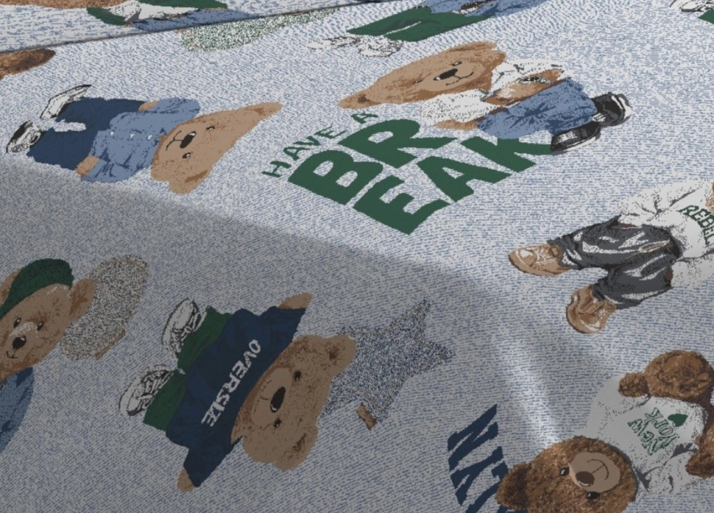Sacco Copripiumino In 100% Cotone Made Italy Disegno Teddy - Matrimoniale - Azzurro