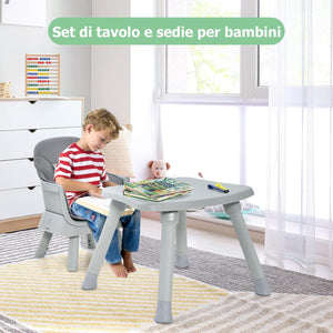 Seggiolone Pappa per Bambini 6 in 1, Seggiolone per Neonati Convertibile, Tavolo per Costruzioni per Bambini, con Imbracatura a 5 Punti, per Bambini da 6 Mesi fino 3 Anni (Grigio)