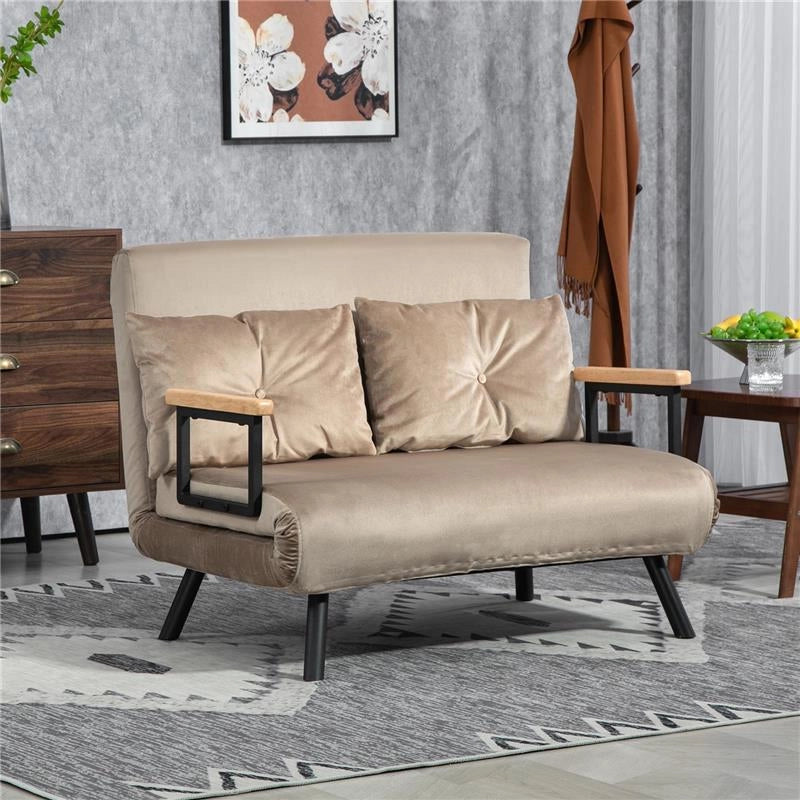 DIVANO LETTO 3 IN 1 IN TESSUTO EFFETTO VELLUTO CON SCHIENALE REGOLABILE E 2 CUSCINI 102X73X81 CM MARRONE CHIARO