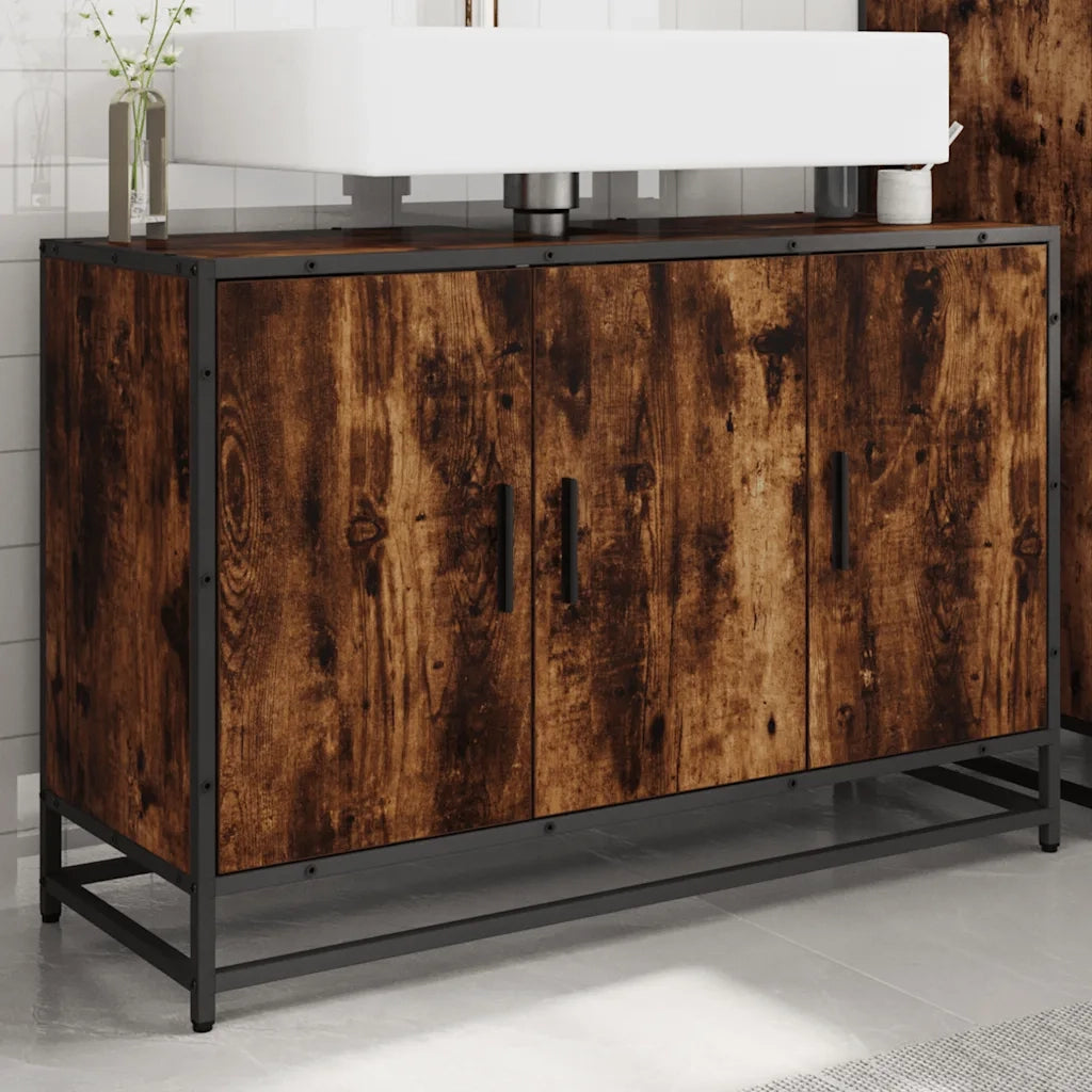 Mobile Lavabo Bagno Rovere Fumo 90x33x60 cm Legno Multistrato