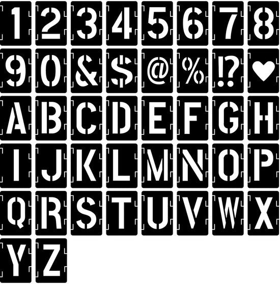 Set di Lettere e Numeri Riscaldabili da 42 - Lettere/Cifre/Simboli Reutilizzabili - Plastica - 12 cm - Facile da Pulire - Per Pittura - Sfondi Riscaldabili
