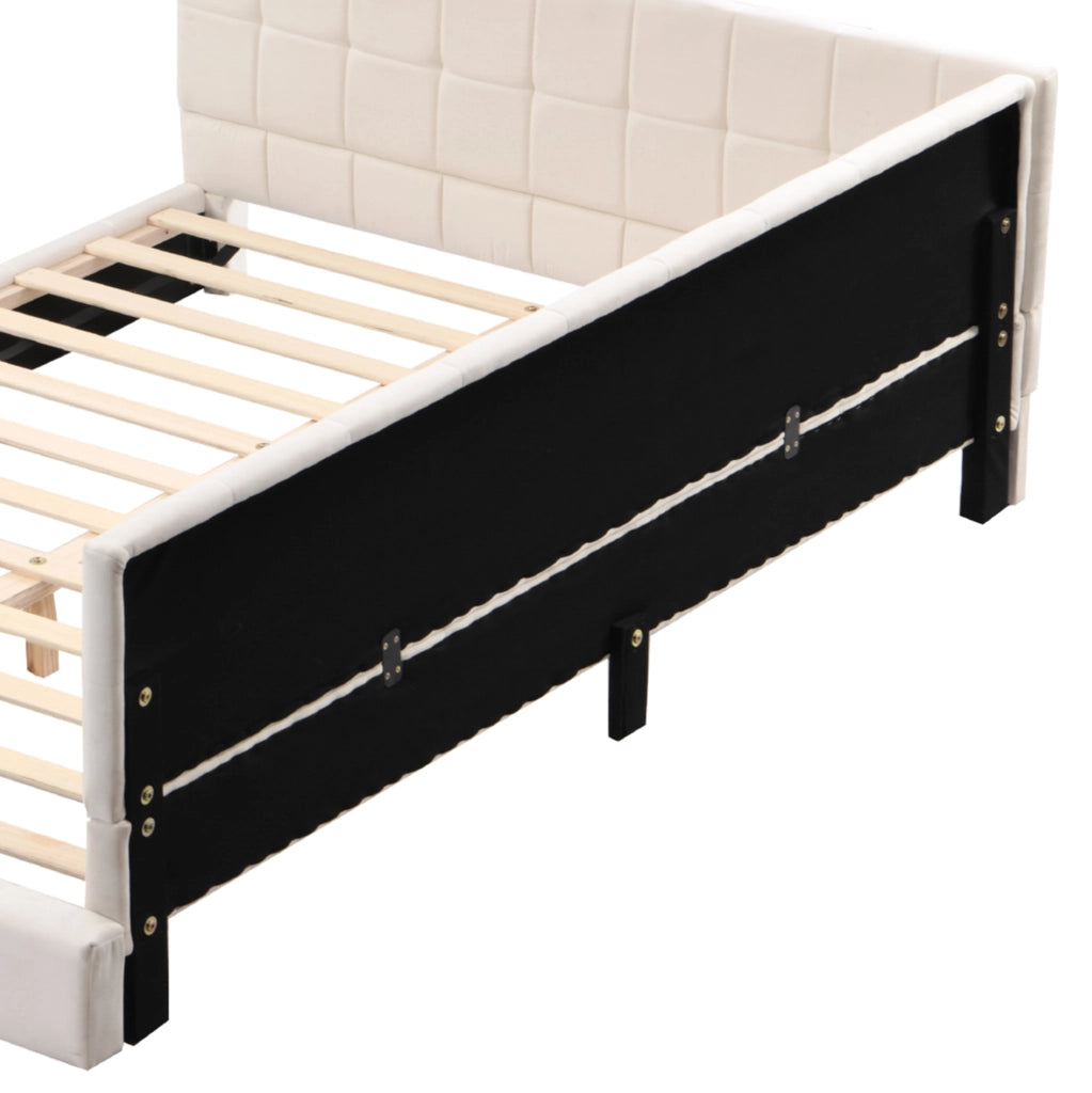 Letto da giorno imbottito 160x200 cm in tessuto; beige; con rete a doghe