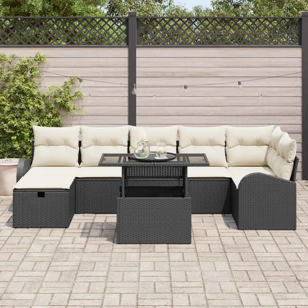 Set Divano da Giardino con cuscino 8 pcs Nero Poly Rattan