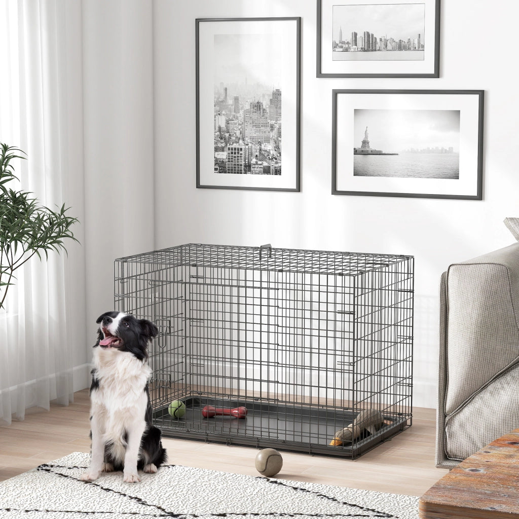 Gabbia Trasporto Cane Pieghevole ¨C Zephmum ¨C Nero Metallo 92x57x62.5 cm
