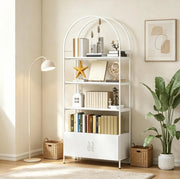 Libreria ad arco 187 cm con 3 ripiani e armadietto a doppia anta, bianca