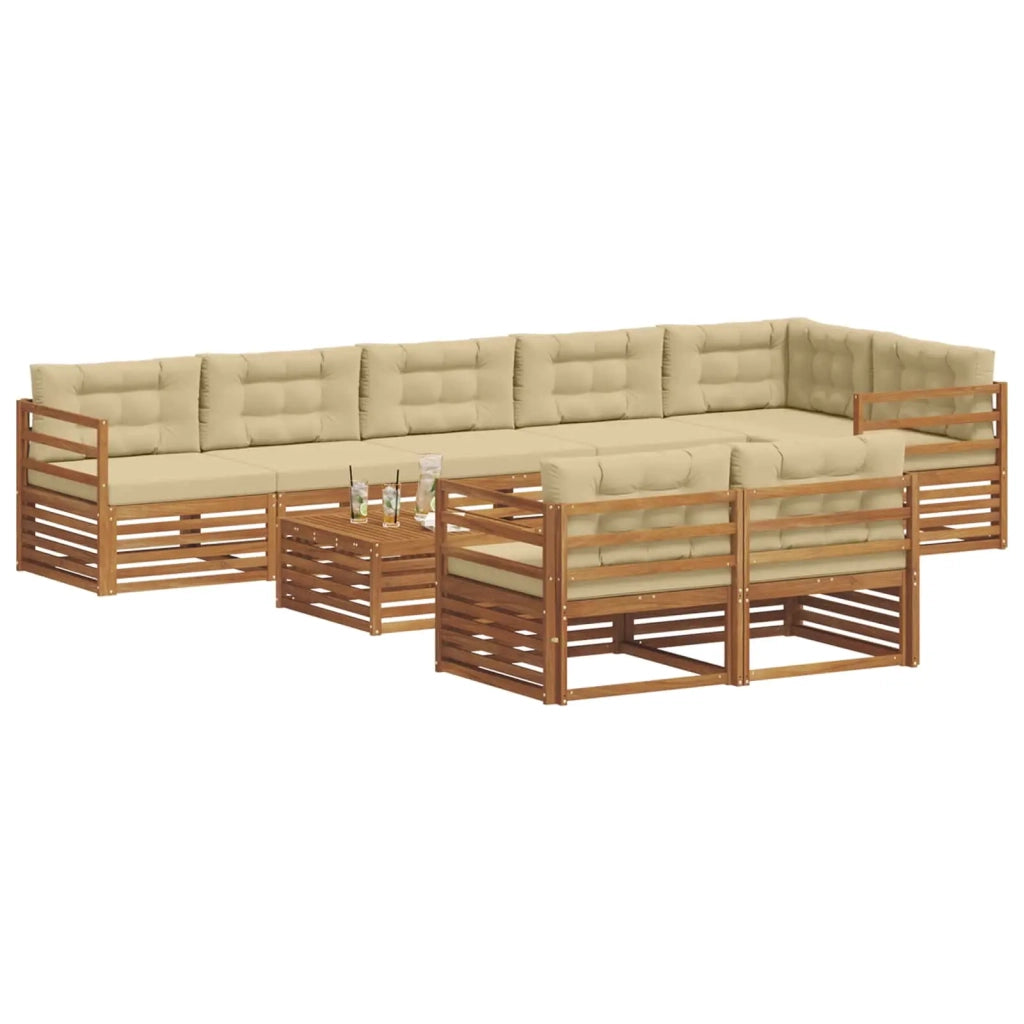 Set di divani da esterno con cuscino 9 pcs Naturale e Beige 3373683
