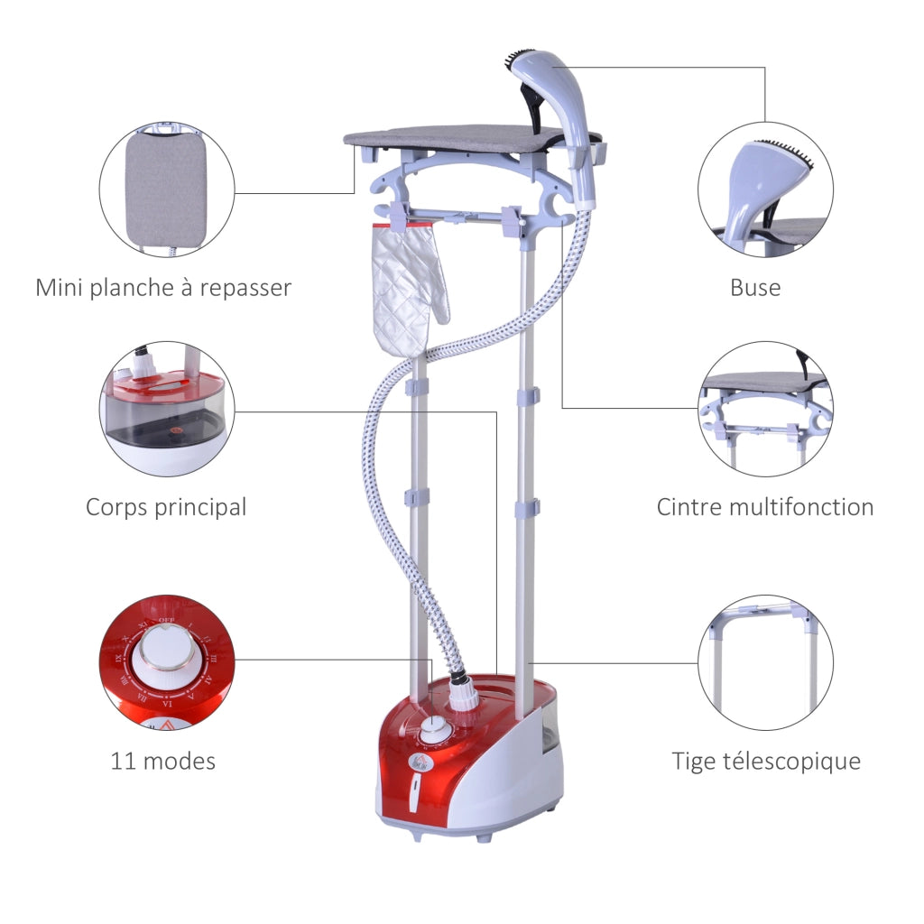 Stiravapore Verticale 1950W 32g/min ¨C zephmum ¨C Rosso, Serbatoio 2L, Asta Telescopica, 38s Pronto