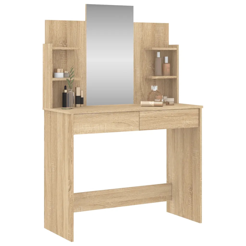 Toeletta con Specchio-Tavolo da Vanit¨¤ Rovere Sonoma 96x39x142 cm
