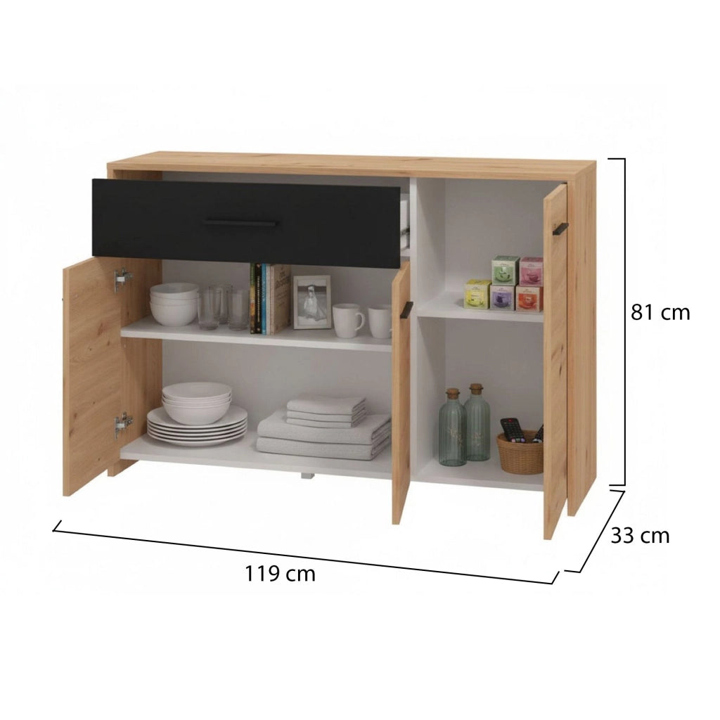 Madia Sanza, Credenza 2 Ripiani, 119x33x80.5h cm Marrone Rovere Nodi