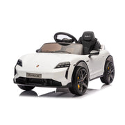 Macchina Elettrica per Bambini Porsche Taycan Turbo S 12V con Telecomando Bluetooth Luci LED e Tappetini Bianco