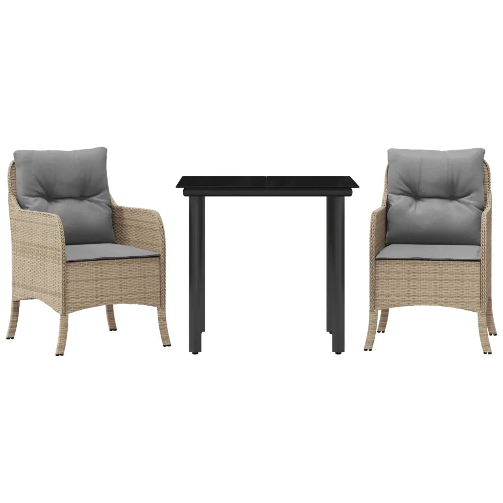 Set da Pranzo da Giardino 3 pz | Set Salotto da Giardino con Cuscini Beige in Polyrattan