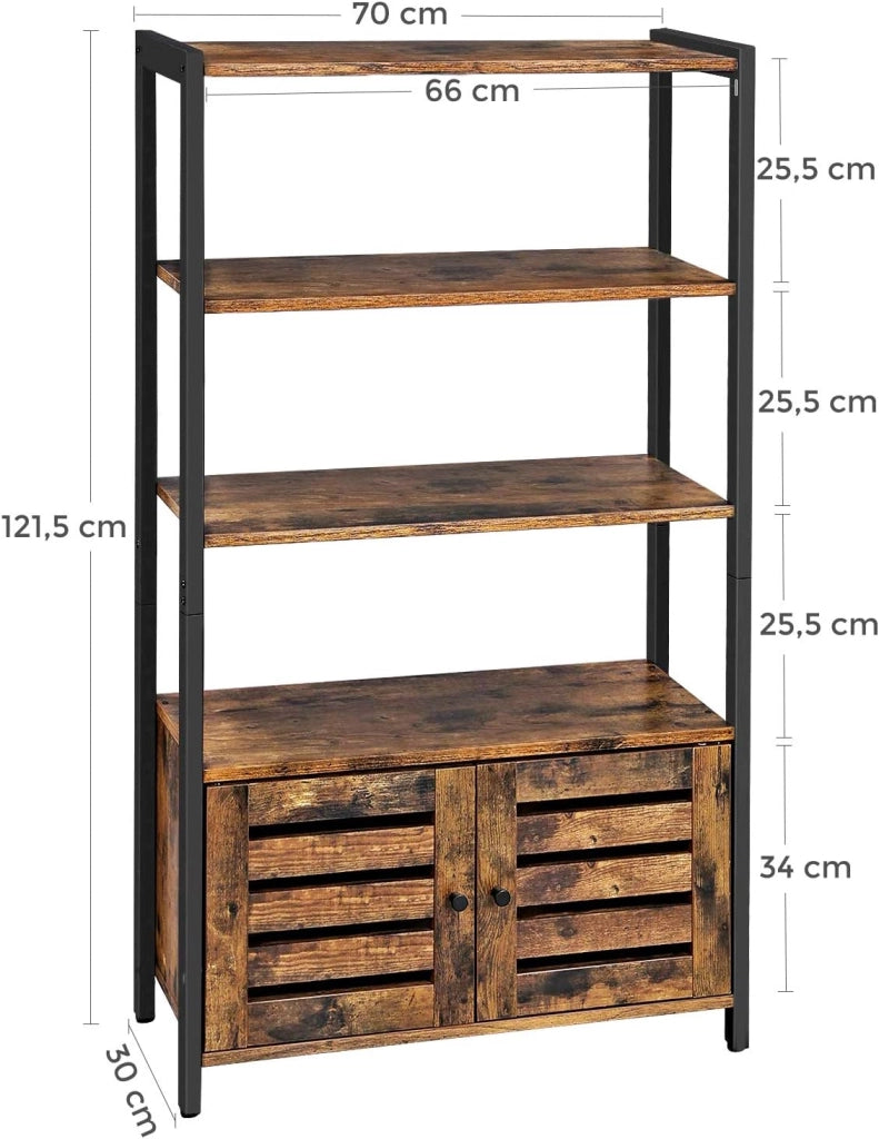 VASAGLE Libreria, Mobile portaoggetti in stile industriale, con 3 ripiani e 2 ante a battente, per soggiorno, ufficio, camera da letto, 70 x 30 x 121,5 cm, multifunzione, vintage LSC75BX