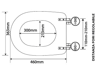 Sedile WC in MDF Bianco con Cerniere Regolabili in Metallo – Interasse 110–210 mm
