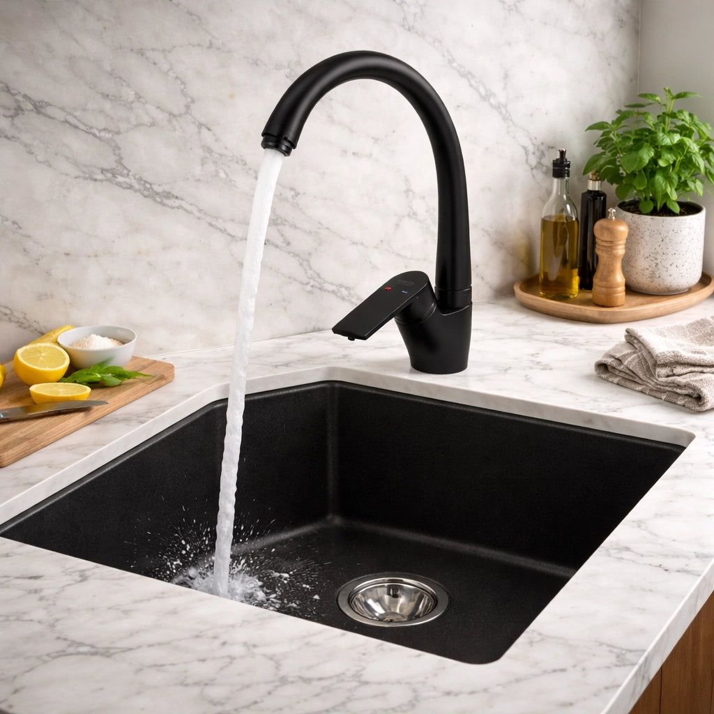 Miscelatore Rubinetto Girevole Per Lavello Cucina Nero Opaco Canna Alta 94010