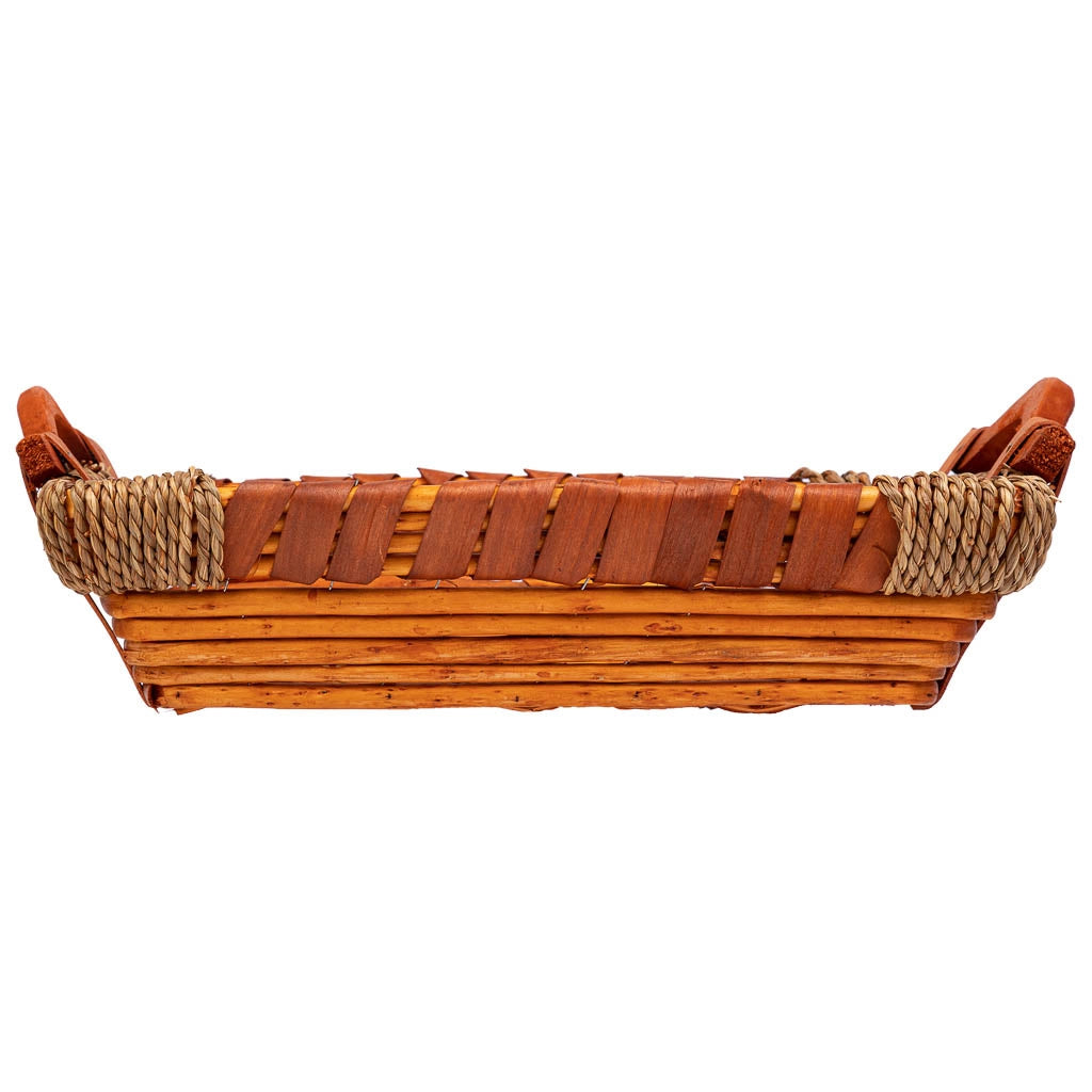 Vassoio in vimini e legno 38x22x9/12,5h cm