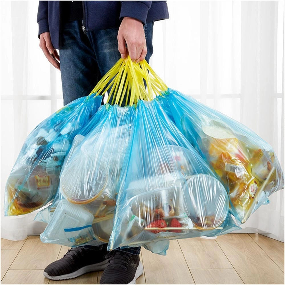 Trade Shop - 5 Rotoli Sacchetti Buste Spazzatura Profumati 30lt 50x60cm Con Manici Blu 100pz -