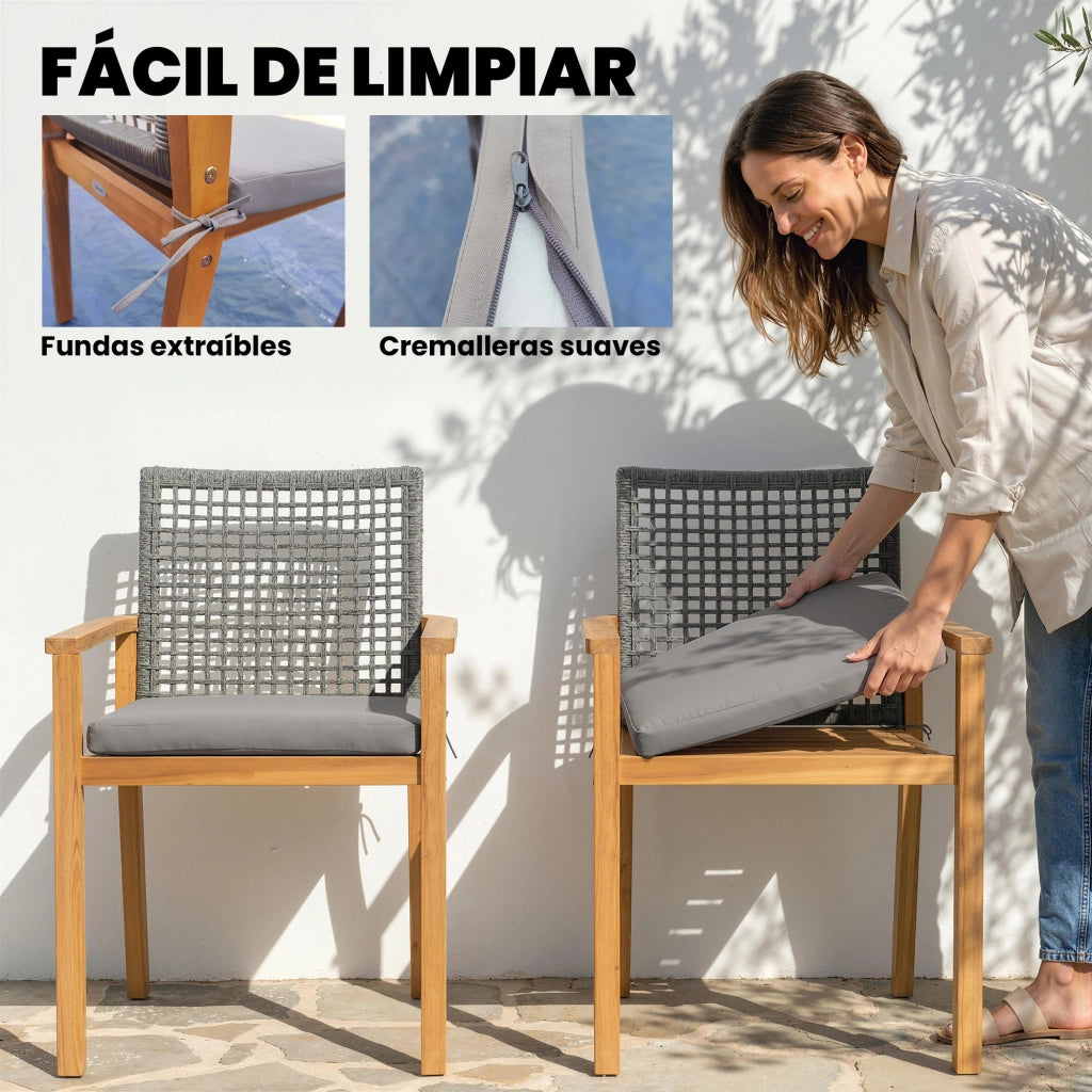 Sedia da pranzo da giardino in legno impilabile con cuscini ¨C zephmum ¨C natural 59x55x86