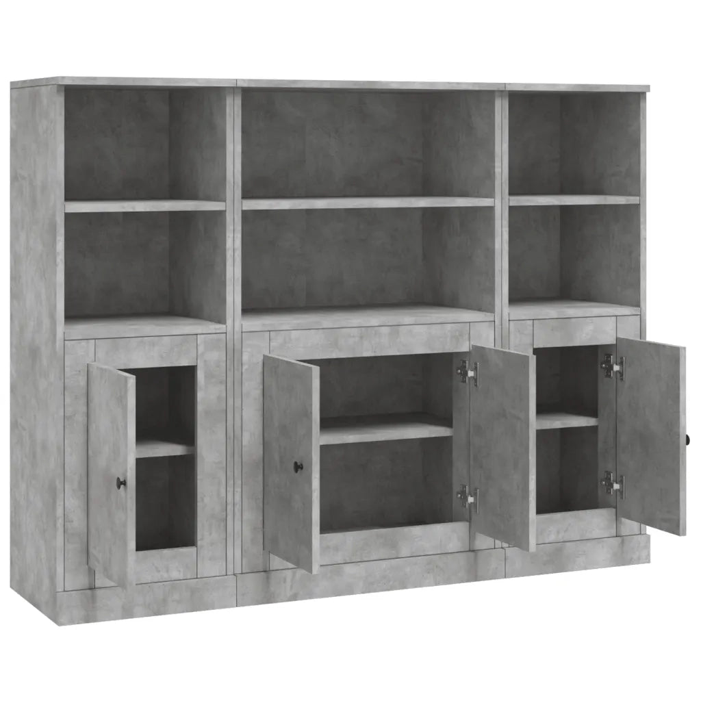 Credenze 3 pz | Madia | Buffet da pranzo | Armadio da pranzo Grigio Cemento in Legno Multistrato