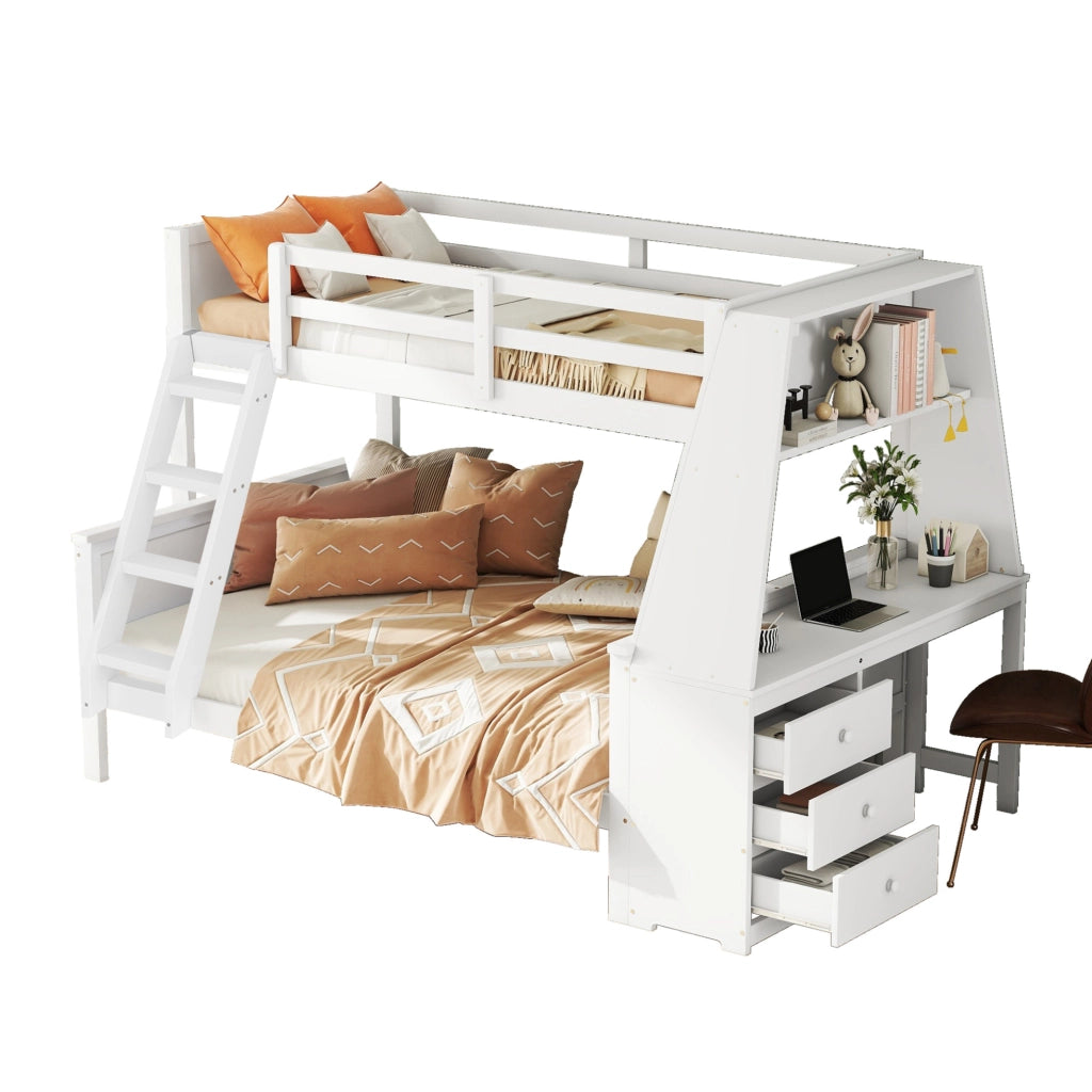 Letto a castello per bambini con scrivania, libreria e ampio spazio contenitivo