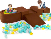 Set di 5 Pezzi Gioco in Schiuma, Blocchi con Piscina di Palline per Bambini, Coperture Lavabili con Cerniere, Blocchi Creativi per Stanza di Giocattoli, Camera da Letto (Marrone)