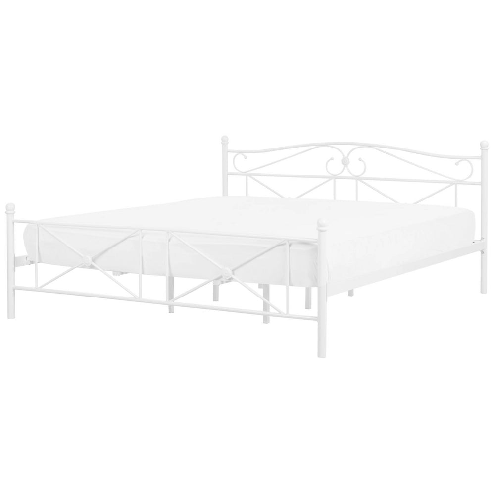 Letto 180 x 200 cm con struttura in metallo bianco Rete a doghe retrò